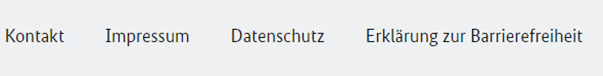 Fußzeile mit Textfeldern Kontakt, Impressum, Datenschutz und Erklärung zur Barrierefreiheit.
